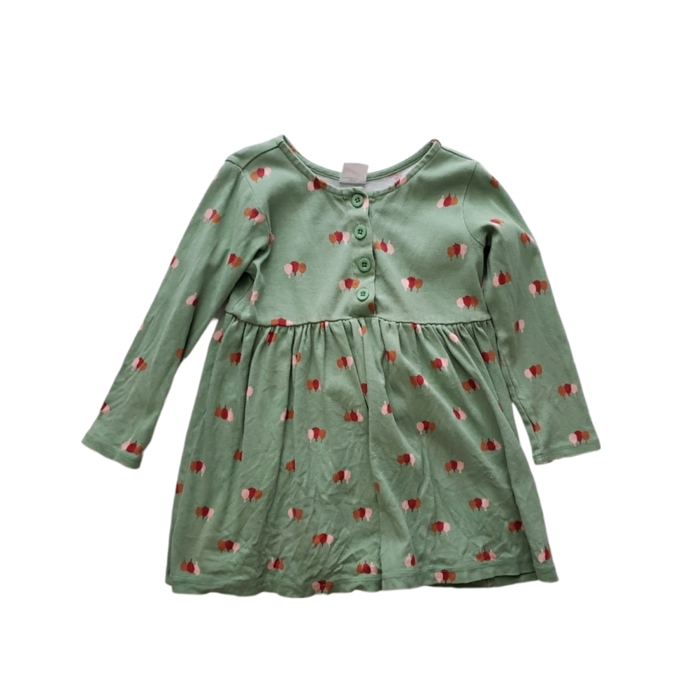 Hanna Andersson 100 / 4 Toddler Girl Green Patterned Long Sleeve Cotton Dress